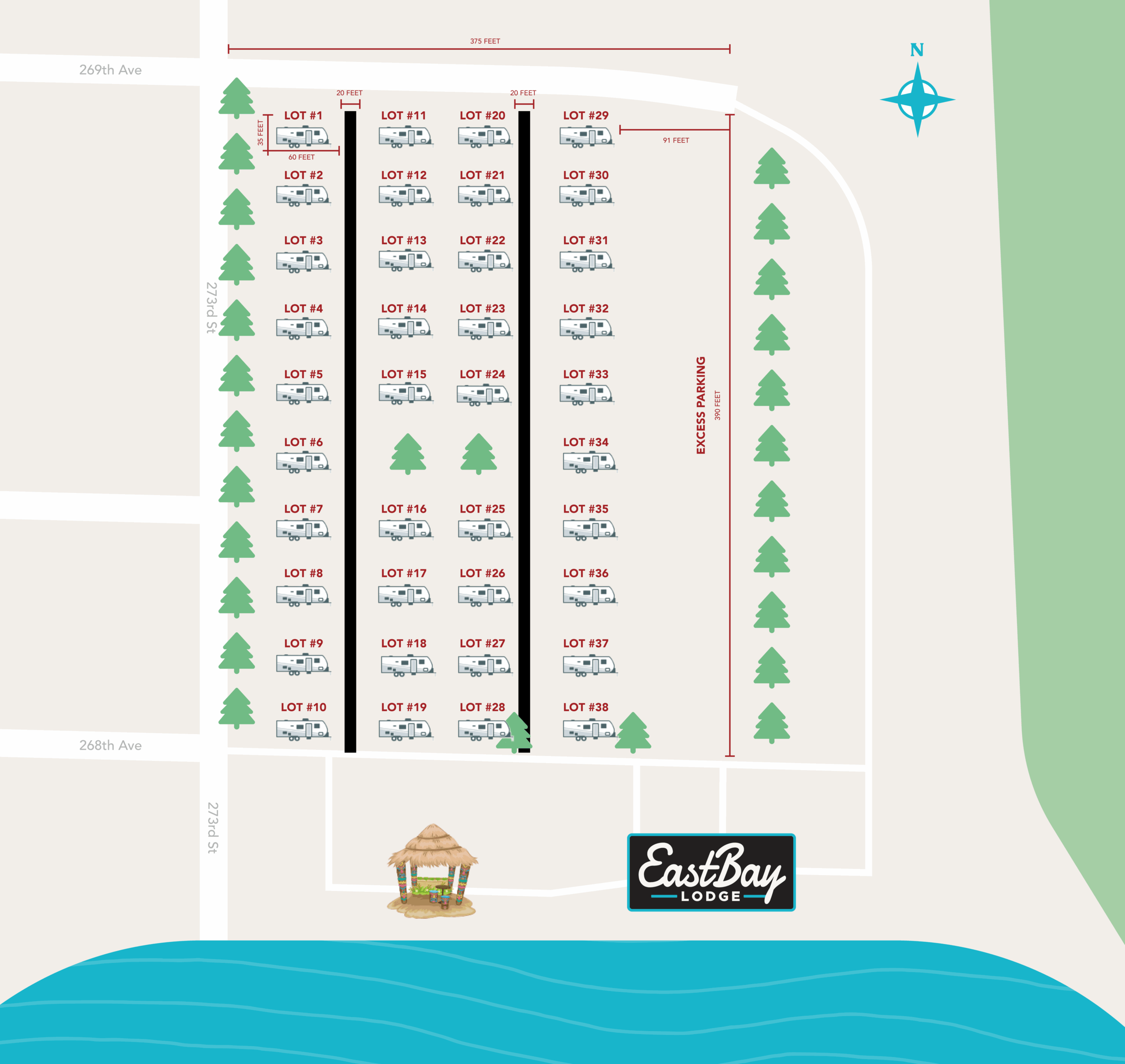 Map of campsiates at Eastbay Lodge