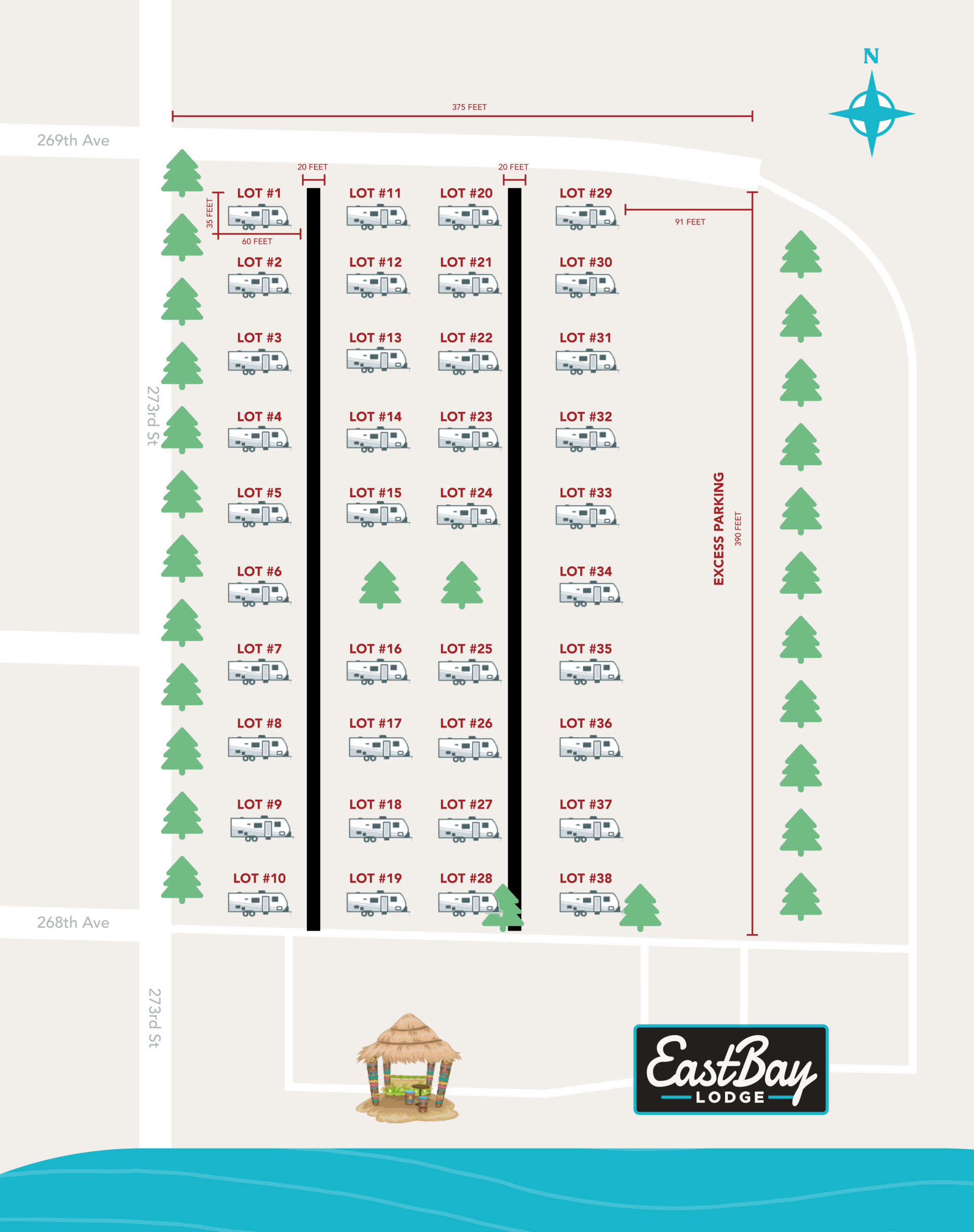 Map of campsiates at Eastbay Lodge