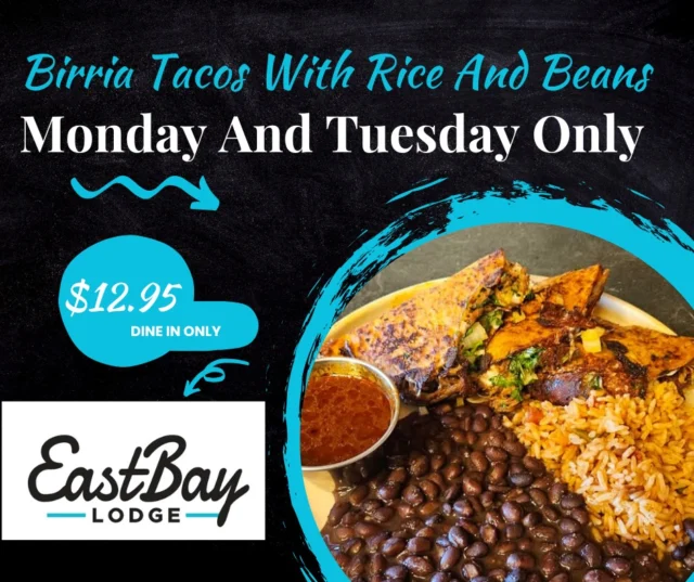 🔥 You Animals Ate It All on Cinco. So We're Bringing It Back. 🔥

We thought we made enough birria tacos last week…
Holcombe said “hold my beer.”
You crushed it. You cleaned us out.
Turns out y’all don’t just love the lake—you love your tacos dripping in tri-tip and dipped in glory.

So here it comes: The Birria Revival.

This Monday & Tuesday
Two crispy flat-top fried tacos packed with braised tri-tip, served with cilantro rice, beans, and a shot of rich, steamy consommé that’ll make you question every other taco you’ve ever met.

$12.95 | Served all day (or until the town taps us out again).
No reservations. No mercy. Just tacos.

Get 'em before someone else double-dips your dreams.