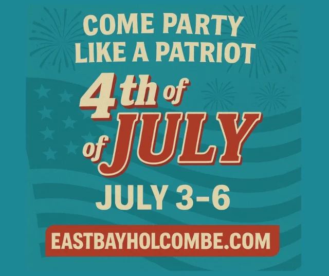 SUNDAY 06/29: THIS IS YOUR WARNING ⚠️
Volleyball. Cornhole. Bragging rights. CASH.
This is your last chance to lock in your squad for Eastbay’s July 4th tournaments — and you don’t want to be the person watching from the sidelines wishing you had.

📝 Register here → https://www.eastbayholcombe.com/4th-of-july
🔥 $20/player | Limited spots | Cash prizes
💪 Show up. Show off. Or just come clap for the ones who do.

YOU WANTED A WEEKEND? WE BUILT YOU A WEEK.
Eastbay Lodge is throwing down July 3–6 — and it’s about to be legendary.

🏐 Volleyball + Cornhole Tournaments – July 4th
🎶 Live Music Every Day – Emm K, MadLee Band, DJ Bobby Tripp
🍹 Frozen drinks + tiki lights + lakeside chaos
🍔 All-day eats – Smash burgers. Fire-grilled. No chill.
🎆 FRIDAY NIGHT FIREWORKS – Best view on the water. Period.

🚤 Pull up by boat. Walk in loud. Just don’t miss it.

👉 SIGN UP + SEE THE FULL LINEUP:
https://www.eastbayholcombe.com/4th-of-july

#EastbayLodge #FourthAtTheBay #LakeLifeUnfiltered #LastCallForGlory #TournamentsAndTikiVibes #starsstripesandslushies