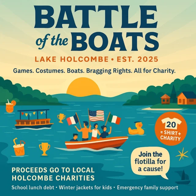🚨 BATTLE OF THE BOATS – REGISTRATION CLOSING SOON! 🚨
This is it, Holcombe. If you want in — now’s the time. No excuses. No maybes.

🛥️ Message Todd Murray or inbox us NOW to register your boat and crew.

ALL the lake establishments have joined forces to bring you an unforgettable day of wild games, themed chaos, cold drinks, and shoreline smack talk — all for an amazing cause.

🎭 Costumes? Required.
🎯 Team spirit? Mandatory.
💦 Memories? Guaranteed.
✅ Join the official group here → https://www.facebook.com/share/g/1CQ25hK3z5/

This is community at its finest. Let’s show our love, come together, and make this lake proud. 💙

🕰️ Registration ends soon. Don’t be left on shore.

#BattleOfTheBoats #LakeHolcombe #EastbayLodge #GetInTheSpirit #FloatillaFrenzy #CommunityStrong