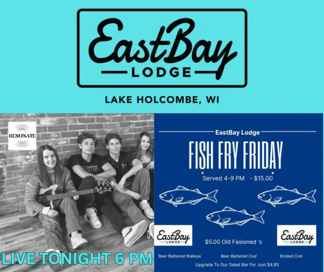 🔥 TONIGHT: RES🔥NATE IS BACK
They blew the roof off last time. They're doing it again — bigger.

🎤 Live by the Tiki @ 6PM (or inside if skies flip)
🍽️ Chef Wyatt’s Fish Fry (broiled or fried, all the combos)
🍹 Tiki Bar OPEN & stacked
🎶 Micah. Caliana. Big energy.
🎣 Skip Rock Fest’s first set — trust.

No cover. No excuses. Just the Friday night we all needed.
#LiveAtTheBay #EastbayLodge #ResonateReturns #VibeTribeRollCall