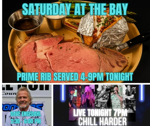 🎯 Saturday Agenda: Vibes Only

🍳 Breakfast @ 9AM
🌴 Tiki Bar @ 11AM
🎶 Legendary Dave Engedal @ 2:30PM
🎶 Chill Harder @ 7PM
🥩 PRIME RIB NIGHT – it’s not a meal, it’s a ritual.

The weather’s perfect. The line-up’s ridiculous.
Bring your crew. Flip your mood. Stay a while.

#SaturdayAtTheBay #EastbayPrimeTime #ChillHarderLive #JohnnyPropane