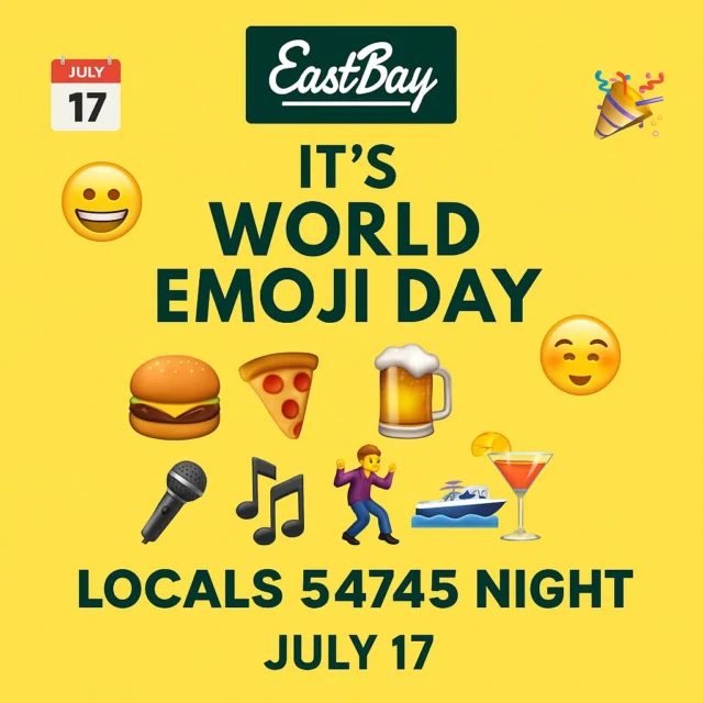 🌍📅 It’s World Emoji Day 🎉
So we’re speaking the only language that matters:

🍔🍕🍻🍹 = Eastbay Vibes
🎤🎶🕺 = Weekend Mode
🚤☀️🏞️ = Lake Life
👏💪🧽 = Shoutout to our crew
❤️🙌👨‍👩‍👧‍👦 = All of YOU

And to make it even sweeter?
It’s LOCALS 54745 Night 🔥💚

👇 Drop your Eastbay mood in emojis — let’s see what Holcombe’s feelin’ tonight 👇

#WorldEmojiDay #EastbayLodge #EmojiEverything #54745Vibes