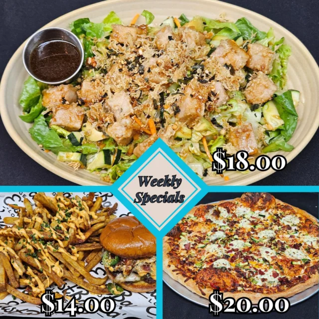 🔥 This Week’s Eastbay Specials
📅 August 7th–13th
Because basic food is for basic people.

🍕 Summer Lovin' Pizza – $20
Fresh asparagus, leeks, zucchini, bell peppers, crispy bacon, and dollops of herbed ricotta.
🌿 It’s garden party meets grease lightning.

🍔 August Heat Burger – $14
Smash burger stacked with sautéed jalapeños, bacon, pepper jack, and a chipotle aioli drizzle.
Served with Cajun fries because obviously.
🔥 Bring a fan. And a bib.

🥗 Tempura Ahi Tuna Salad – $18
Crispy tempura ahi tuna laid out like it owns the place, on a summer salad of romaine, avocado, cucumber, and our signature Asian sesame dressing.
🐟 The bougie bite your beach bod didn’t see coming.

📍Available August 7–13 only
👉 Served in the Craft Bar, Dining Room, and Sports Bar — just ask your server for the good stuff.

📸 Real food. Real fire. No filters.
Tag us in your plate pics if you can stop drooling long enough to snap one.