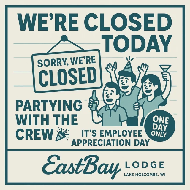 ❤️ Closed Tuesday, Sept. 2nd ❤️

We pressed pause this Tuesday. Not for maintenance, not for a holiday — but for something more important: our people.

Truth is, buying them lunch or tossing out a gift card just didn’t feel like enough. These folks carry Eastbay every single day, and “thanks” deserved more than a sandwich and a handshake.

So we shut the doors and took the day off to simply be together. No schedules. No checklists. No “work talk.” Just connecting instead of collaborating, laughing instead of emailing, and maybe a little friendly trash talk over who’s the best at bags.

Because at the end of the day, the real magic here isn’t the building, the food, or even the lake view — it’s the people who show up and make it all happen.

💙 Huge thanks to our employees, and equally to the great Holcombe crew of people who support Eastbay day in and day out. You’re the heartbeat of this place.

We’ll be back Wednesday at 11AM — recharged, grateful, and probably still bragging about who won what.