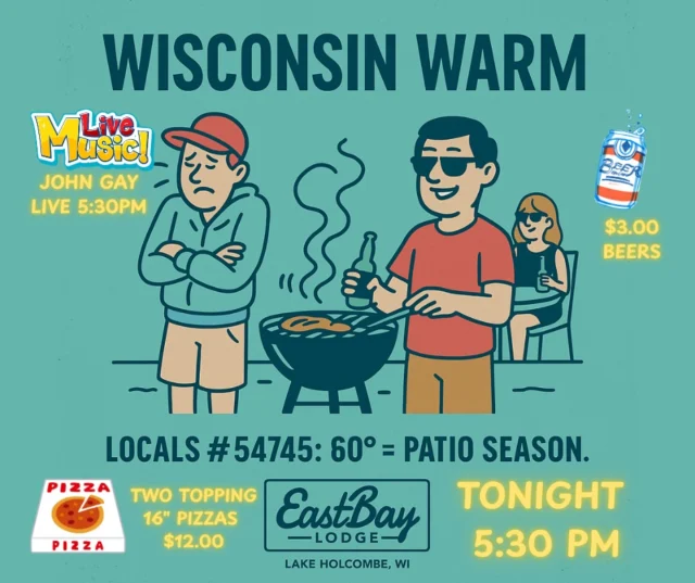 🌊 Locals Night #54745 🌊
The tourists are gone. The locals are out. And Thursdays at Eastbay belong to YOU — all 52 weeks a year.

🍕 16" Two-Topping Pizzas → $12
🍺 Domestics → $3
🎶 Live music → 5:30 PM

Tonight (Sept 4): John Gay’s FIRST time at The Bay.
🪕 A gritty, soul-baring singer-songwriter whose story was forged during a nine-year prison sentence. Armed with a bible and a guitar, John wrote songs in a Fox Lake prison storage closet that now echo with truth, redemption, and raw, lived experience.

🎤 Originals like Death Row & Concrete Floor
🎶 Covers from Isbell, Lumineers, Stapleton, Zach Williams

It’s his debut here — and it’s the kind of set that will quiet the crowd and make you lean in.

Come raise a glass, show your support, and give John the #54745 welcome he deserves. ❤️