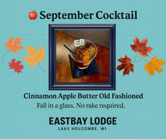 🍎 September’s here, and she brought backup.

Meet the Cinnamon Apple Butter Old Fashioned — Buffalo Trace bourbon, apple butter, a splash of cider, a dash of bitters, and a cinnamon-sugar rim.

It’s crisp-orchard vibes in a glass.
It’s sweater weather without the sweater.
It’s fall, Eastbay-style.

👉 Available only through September at Eastbay Lodge. Sip it while you can.
