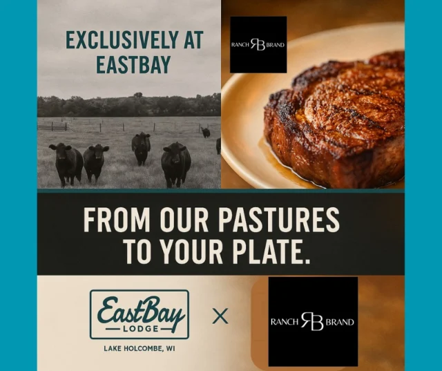 At Eastbay Lodge, we don’t just serve dinner—we serve a story. And part of that story is Ranch Brand Meat, a name you won’t find anywhere else in Holcombe or the surrounding area.

Why Ranch Brand? Because they’re not a commercial food truck supplier. They’re ranchers. Families. Neighbors. People who raise cattle with integrity right here in our region. They don’t just buy beef—they craft it, overseeing every step from genetics to processing in their own facility.

That means when you order a cut of Ranch Brand beef at Eastbay, you’re tasting the result of decades of care, passion, and heritage. It’s born and raised on Rooney Angus and Antczak Angus ranches, finished under their watchful eye, and delivered with one goal in mind: the finest beef possible.

We’re proud to carry Ranch Brand because it reflects what makes Eastbay different. We value quality. We support local. And we believe the food on your plate should have a story worth sharing.

This isn’t just dinner. This is Ranch Brand × Eastbay Lodge. And it’s something special. @Ranch Brand Meat Company