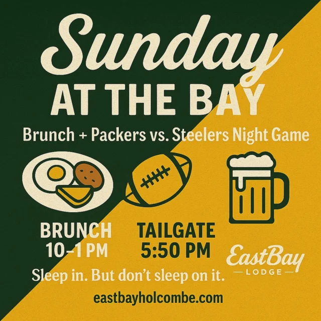 ๐ SUNDAY AT THE BAY โ PACKERS VS. STEELERS
Sleep in. But donโt sleep on it. ๐๐
Sundayโs for legends โ and brunch.
๐ณ Brunch 10 AMโ1 PM
Carving station, omelet bar & rotating favorites โ $20.95
The hangover cure disguised as fine dining.
Then itโs game time โ and weโre going full tailgate mode.
๐ Packers vs. Steelers โข Kickoff 7:20 PM
Pregame 5:50 with our 30 for 30 and all-out game-day energy.
Hosted by Murray & Parker โ the voices of chaos and cheese curds.
Game day specials all night long.
Lakeside screens. Cold beer. Loud cheers.
Brunch to ballgame. Only at Eastbay.
๐๐ Reserve your table now:
๐ eastbayholcombe.com/reservations
#PackersNation #SundayAtTheBay #BrunchAndBall #LakesideTailgate #EastbayLodge
