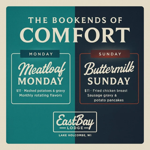 Well now… if you’ve been waitin’ on a reason to stop by, friend — your wait just ran out.
Starting this Monday, Eastbay Lodge is servin’ up weekly comfort worth sittin’ down for.
✨ Meatloaf Monday — mashed taters, gravy, and a hug disguised as dinner. The flavor rotates each week, so you’ll never get sick of the fixin’.
🍗 Buttermilk Sunday — fried chicken breast smothered in sausage gravy with potato pancakes that’ll make you forget what day it is.
$11 each. No frills, no fuss — just that honest, soul-soothing kind of food that tastes like home.
Pull up a chair, bring your appetite, and let the lake do the rest.
Because around here, comfort’s a weekly thing.
#EastbayLodge #LakeHolcombe #ComfortYouCanTaste #MeatloafMonday #ButtermilkSunday