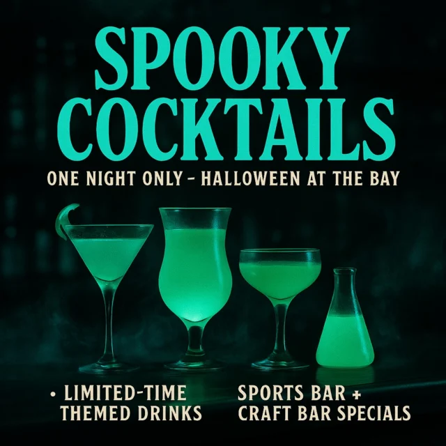 🧪 Potions & Poisons – Available Halloween Night & All Weekend
They say the bar at Eastbay has a spirit or two behind it… and I can confirm, the rumors are true.
This weekend, when The Bay of the Dammed awakens, I’ll be mixing up drinks that blur the line between pleasure and peril. Each one brewed under a full moon, stirred counterclockwise, and cursed just enough to make you dance.
💀 Potions & Poisons Menu 💀
🧴 East Bay Potion Shooters – $2
🎃 Jack-o-Lantern Jello Shots – $3
🍏 Poison Appletini – $9
Vodka, Apple Liqueur, cranberry juice, apple cider
🌕 Full Moon-tini – $8
Light rum, pomegranate syrup, lime juice, lemon-lime soda, black edible glitter, lemon ice sphere
👻 The Drunken Ghost – $10
Vanilla Vodka, RumChata, ice cream, topped with whipped cream
🧹 Witches Brew Punch – $5 (Mocktail $4)
Lime sherbet, ginger ale, pineapple juice, vodka
Sip if you dare.
These potions are available Halloween Night and all weekend long — because the dammed don’t stop after Friday.
Drink ‘em fast… they disappear after Sunday’s final haunt. 🩸
#EastbayLodge #LakeHolcombe #BayOfTheDammed #PotionsAndPoisons #HauntedBay #HalloweenCocktails #DrinkAtYourOwnRisk
