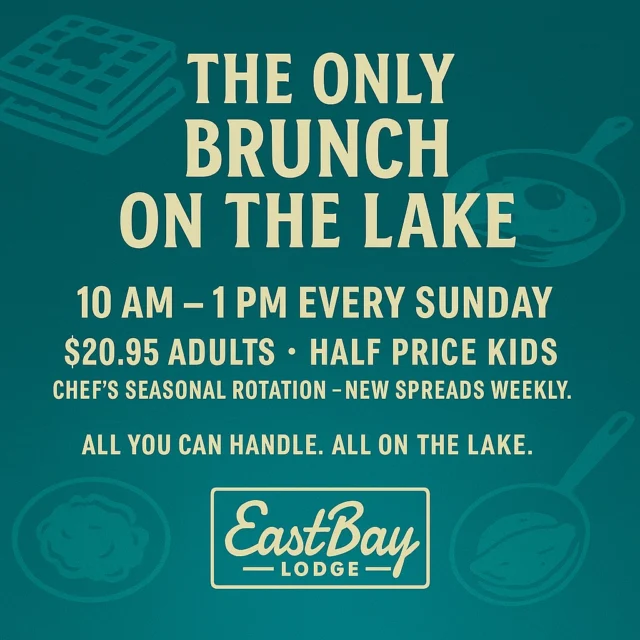🍳 Sunday Brunch at the Bay!
Roll out of bed and straight into flavor heaven.

🥞 Waffle & Omelet Bar
🥗 Salad Bar & Soups
🍖 Carved Meats, Bacon, Eggs & Potatoes
A seasonal rotation of all your Sunday favorites — fresh, hearty, and made for lake life mornings.

🕙 10AM – 1PM
💰 $20.95 | Under 12 $10.95 | Under 4 Free

Bring your appetite and your crew — brunch is better on the shoreline.
#EastbayLodge #SundayBrunch #LakeHolcombeEats