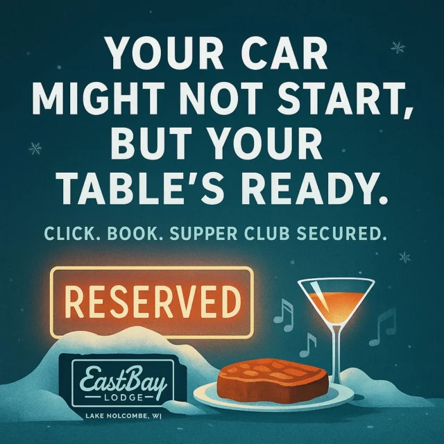 If you’re thinking about a night at Eastbay… now’s the time to lock it in.
👉 https://www.eastbayholcombe.com/reservations/

The holidays, the week between Christmas and New Year’s, and New Year’s Eve are some of the biggest nights of the year at the Lodge — and reservations are already moving fast. Whether you’re joining us from five minutes up the road or making Eastbay your winter destination, one thing’s true:
a reservation guarantees the night you actually want.

Here’s what booking ahead gets you:

✅ Your table, ready when you arrive — no long waits in winter coats
✅ Priority pacing — your night flows smoothly from cocktails to supper club service
✅ Ideal for groups — families, friends, celebrations, and holiday gatherings
✅ Ensures you get the full experience — the dining room, the timing, the menu you’re craving
✅ Peace of mind — especially on high-demand nights

Reserve early and walk in like you own the place (don’t worry, Bill won’t mind).
👉 https://www.eastbayholcombe.com/reservations/

And with our Supper Club Series live music every Friday and Saturday, the room feels electric. Add in the warm glow of the season, cocktails worth the drive, and a menu handcrafted with pride by Chef Wyatt and his team, and you’ve got a night you’ll talk about well into next year.

✨ Cozy winter ambience
✨ Scratch-made supper club classics
✨ Weekend live music
✨ Holiday memories waiting to happen

If Eastbay Lodge is part of your tradition — or you want it to be — this is your moment to secure it.
Click. Book. Supper Club Secured.
👉 https://www.eastbayholcombe.com/reservations/