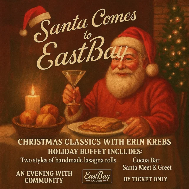 🎄 Time is running out to join us for Santa by the Shoreline — Sunday, Dec 21!

This ticketed-only holiday evening brings Santa to Eastbay for meet & greets, live Christmas classics from Erin Krebs & Jeff Johnson, festive family workshops, a special buffet, cocoa bar, and all the cozy Christmas vibes the lake deserves.

For full details and tickets, visit:
👉 https://www.eastbayholcombe.com/santa-by-the-shoreline/

No walk-ins. No reservations. Tickets required for entry.