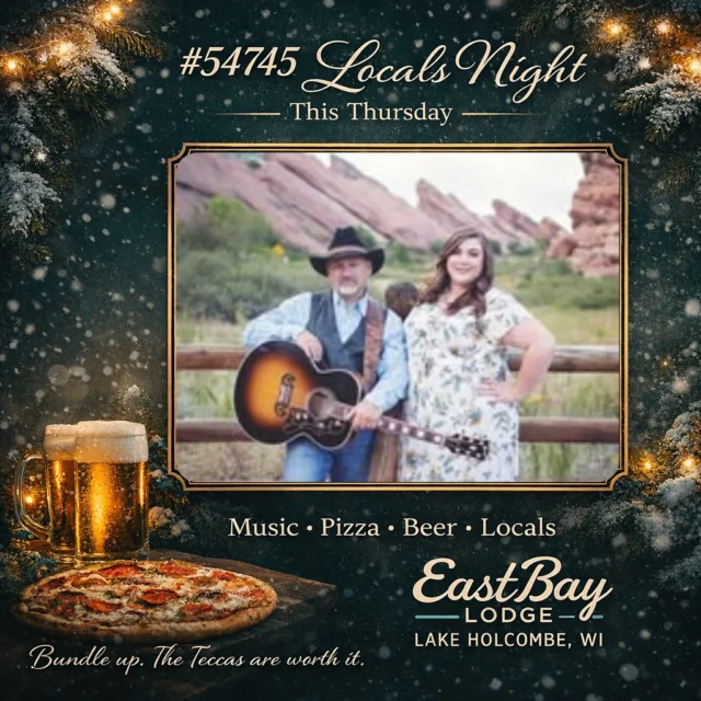 🎶 This Thursday at the Bay — a gift for our locals. 🎶

The Teccas aren’t just another band.
They’re a family group from Montana who’ve toured all across the United States — and this week, they’re bringing that sound to #54745.

Yes, they play shows.
But this one?
Consider it your early Christmas gift.

❄️ Live music rooted in family and storytelling
🔥 The fire will be lit
🌡️ The temps will be warm
🤍 And the sense of community? Absolutely priceless

🍕 $12 two-topping pizzas
🍕 $10 two-topping flatbreads
🍺 $3 domestics

It’s the dead of winter.
It’s almost Christmas.
And this is exactly the kind of night that reminds you why locals nights matter.

📍 EastBay Lodge — Lake Holcombe, WI
#54745 #LocalsNight #LiveAtTheBay #CommunityFirst #SupportLiveMusic