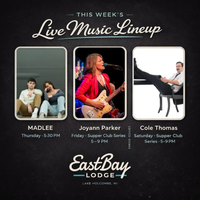 This weekend at Eastbay Lodge isn’t about bar bands.
It’s about elevated music, intentional rooms, and artists who belong here.

Thursday | Locals Night | MADLEE

🕔 5:00 PM | Sports Lounge

We kick things off with one of our most treasured local duos — MADLEE.
Featuring Paige & Maddox, their blend of soul, groove, and harmony hits just right.

Fleetwood Mac to Marvin Gaye. Coldplay to The Eagles. Originals that move the room.

🎤 Velvet vocals
🎸 Pure groove
✨ Effortless chemistry

The kind of music that makes Eastbay feel like home.

Friday | Supper Club Series | Joyann Parker (Debut)

🕔 5–9 PM | Supper Club
🔗 Reservations recommended
👉 https://www.eastbayholcombe.com/reservations/

Joyann Parker is the real deal — a powerhouse vocalist, pianist, guitarist, and songwriter whose performances own the room.

Soul. Blues. Gospel. Jazz-touched Americana.
Big vocals. Story-driven songs. Zero filler.

This is the type of artist you usually catch at major venues — and she’s playing lakeside in our intimate Supper Club.

If you care about sound, atmosphere, and a dining experience that matches the music — this is a reservation night.

Saturday | Supper Club Series | Cole Thomas

🕔 5–9 PM | Supper Club
🔗 Reservations recommended
👉 https://www.eastbayholcombe.com/reservations/

Cole Thomas doesn’t just play songs — he sets a tone.

A master pianist, guitarist, and vocalist, Cole blends jazz-inspired arrangements, timeless classics, and acoustic twists that elevate the entire room without overpowering it.

Saturday fills for a reason.
If the Supper Club experience matters to you, reserve ahead.

This isn’t loud.
It’s layered. Intentional. Eastbay.