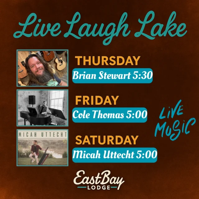 🎶 LIVE MUSIC WEEKEND AT EASTBAY 🎶
No cover. All heart. Zero bad seats.

TONIGHT – Thursday, Jan 29 | 5:30–8:30 PM
✨ Bryan Stewart
Some artists play a room.
Bryan becomes part of it.

A Locals #54745 favorite with a voice that pulls you in and keeps you there. Warm, humble, and effortlessly great — this is one of those shows that just feels right.

🌲 Locals Night Specials
🍕 $12 two-item pizzas
🍞 $10 flatbreads

FRIDAY | 5:00–9:00 PM
🎹 Cole Thomas
One man. Every vibe. All class.
Piano bar energy meets supper-club cool. Requests welcome. Martini encouraged.

🍺 $3 domestics | 5–9 PM

SATURDAY, Jan 31 | 5:00–9:00 PM
🥩 Supper Club Soundtrack
🎤 Micah Uttecht

Sinatra smooth.
Elton & Billy brilliance.
Jazz, soul, and candle-lit elegance that turns dinner into an experience.

✨ Come hungry. Stay late. Leave happy.

📍 Eastbay Lodge – Lake Holcombe, WI