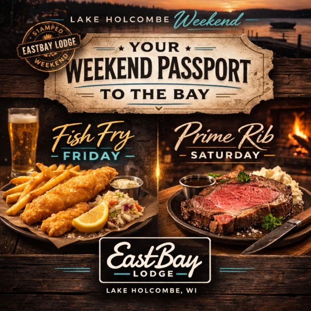 🔥 YOUR EASTBAY WEEKEND PASSPORT STARTS FRIDAY 🔥

Two nights.
Two completely different vibes.
One place to stamp your weekend passport.

🐟 FRIDAY – FISH FRY + PACK THE BAR

Our classic Eastbay Fish Fry runs 4–9PM and is served in both the Supper Club and the Sports Bar — along with the full Eastbay menu.

Beer-battered walleye or cod, potato, slaw, lemon and tartar.
A Wisconsin tradition done right.

Normally on Fridays the music lives in the Supper Club…

But this Friday we’re moving the energy to the Sports Bar.

🔥 ONE NIGHT. ONE ROOM. ONE GOAL. 🔥

We are PACKING. THE. SPORTS. BAR.

🎤 KAIGED ACOUSTIC

Paige & Maddox (Madlee)
Kricket
Kim Negus

This is a vocal supergroup landing at Eastbay for one special night — and we’re not letting it be a “light crowd” kind of vibe.

Shoulder-to-shoulder.
Standing room.
Drinks in the air and harmonies shaking the walls.

📍 Eastbay Lodge – Sports Bar
🕗 8PM – ??? (we roll until the room says stop)

If you’ve heard Madlee… you know.
If you’ve heard Kricket… you know.
If you’ve heard Kim Negus… you KNOW.

Now imagine them together.

🥩 SATURDAY – SUPPER CLUB NIGHT

Saturday we slow it down and turn the lights low.

Prime Rib Night served starting at 4PM until it’s gone.

10oz — $29
14oz — $34
Salad bar included.

🎹 Live Piano with Micah Uttecht
during supper club service 5–9PM.

Two nights.
Two completely different moods.
One Eastbay weekend passport.

👉 Reservations recommended for supper club dining
https://www.eastbayholcombe.com/reservations/

Let’s make the Bay loud Friday…
…and supper club smooth Saturday.

#PackTheBar #LiveAtTheBay #EastbayLodge #LakeHolcombe #FishFryFriday #SupperClubSaturday