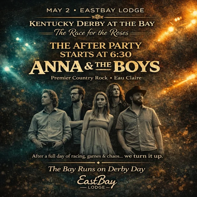 The race might end… but the party doesn’t.

🎶 Anna & The Big Boys take the stage at 6:30 and turn Eastbay into a full-blown after party you won’t forget.

But if you think that’s where the day starts… you’re already late.

We kick things off at 2PM sharp with Josh White, and from there it’s a full throttle run:

– Live music all afternoon
– Horse race games running all day
– Stick horse races (yes… we’re serious)
– Derby drinks & food specials
– Promenade + Best Dressed showdown
– Big screens dialed in for the main event

By the time the gates open at Churchill Downs…
The Bay is already electric.

Dress it up. Dress it down.
Just don’t miss it.

👉 Full event details here: https://www.facebook.com/share/18Ps9PttZL/