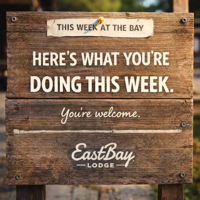 HERE’S WHAT YOU’RE DOING THIS WEEK.
You’re welcome.

We’re closed Tuesday & Wednesday — even we know when to take a breather.

But once Thursday hits… we open the doors and don’t let up.

🔥 THURSDAY — LOCALS NIGHT #54745

The one the locals don’t need reminders about… but we’ll give you one anyway.

🍕 $12 — 16” Two-Topping Pizzas
🥪 $10 — Two-Topping Flatbreads
🍺 $3 Domestics
🥤 $4 Seltzers
🍷 $5 House Wines

🎶 Emm K live at 5:30 — the soundtrack gateway to the weekend

Sports Bar • Supper Club • Craft Bar
All open at 4PM

🍽️ FRIDAY — FISH FRY

It’s Wisconsin. You already know.

Sports Bar → 11AM–10PM
Supper Club & Craft Bar → 4PM–9PM

✔️ Full Supper Club menu available
✔️ Featuring the Friday Fish Fry:

Beer-battered Walleye or broiled/beer-battered Cod
Served with potato, slaw, lemon & tartar

$15
👉 Add the salad bar for +$4.95

And yes…
👉 the lake’s only full-send salad bar is in play (with two soups, because one would be disrespectful)

👉 Supper Club reservations:
https://www.eastbayholcombe.com/reservations/

🥩 SATURDAY — PRIME RIB

Same hours. Different mood.

✔️ Full Supper Club menu available
✔️ Featuring slow-roasted prime rib (while supplies last):

Carved prime rib with choice of potato, salad bar, house au jus & horsey sauce

10oz — $29
14oz — $34

This is the one you plan your day around.

👉 Lock in your table:
https://www.eastbayholcombe.com/reservations/

😌 SUNDAY — SLOW IT DOWN

No alarms. No agenda. Just comfort.

🍗 Buttermilk fried chicken breast
Smothered in sausage gravy, served with potato pancakes

$11

✔️ Full Supper Club menu available
✔️ Or just come for the reset

👉 Grab your table here:
https://www.eastbayholcombe.com/reservations/

From the first bite Thursday to the last sip Sunday…
you don’t need a plan.

You just need a seat.

Eastbay Lodge — Lake Holcombe, WI
Locals know. Visitors figure it out.