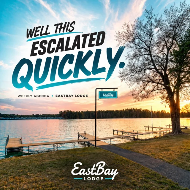 FOMO is a real thing.
And yeah… it’s about to get worse.

This week alone?
We’re rolling with live music, fish fry, prime rib, Sunday Funday back on the deck, and enough reasons to show up that you might need to start picking your nights carefully.

But let’s be honest…
This isn’t even everything.

🏇 Kentucky Derby Party — May 2
🌸 Mother’s Day Buffet — May 10
☀️ Summer Hours Return — May 11
🍳 Sunday Brunch is back — May 17

And that little thing called Memorial Day Weekend…
Yeah… that one’s going to be a problem.

---

⏰ **This Week at the Bay (Quick Hit Hours)**

• Monday: 4PM – Close
• Tuesday & Wednesday: Closed
• Thursday: 4PM – Close (Sports Bar Only)
 👉 Locals Night + Calianna LIVE
 👉 Supper Club closed for Whitetails Unlimited

• Friday – Sunday: Open at 11AM
 • Sports Bar Menu until 10PM
 • Supper Club & Craft Bar open at 4PM

---

Here’s the deal — we’re just starting to peel this thing back.
Our full summer lineup is coming soon, and it’s bigger, louder, and more stacked than 2025.

Top-tier talent.
Top-tier events.
And not a single dull moment in sight.

Eastbay isn’t just a stop this summer…
It’s the destination.

👉 Do yourself a favor — bookmark this and keep checking back:
[https://www.eastbayholcombe.com/events/](https://www.eastbayholcombe.com/events/)

We’ll be updating it constantly as we drop more.

Locals already know.
Visitors are about to find out.