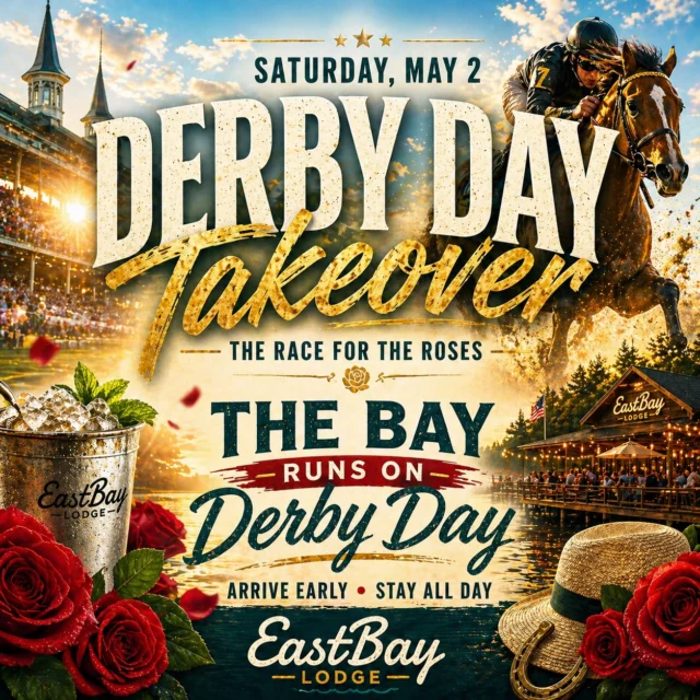 Saturday at the Bay…
we don’t do halfway.
We’re turning the entire lodge into a full Derby Day takeover—
a day built to show up early, settle in, and ride all the way through.
Here’s how it plays out:
🐎 2:00PM — Josh White (Live)
High-energy, crowd favorite. Sets the tone right out of the gate.
🏆 2:30PM — Boards Open + Prizes Announced
Get your picks in and stay in the game all day.
🐎 2:30PM — Eastbay Horse Race Game
Our full-size tabletop race runs all afternoon.
🍽️ 2:30PM — FREE Derby Buffet
Cucumber pimento pinwheels
BBQ meatballs
Cheese & crackers with salmon dip
Fresh veggie tray + house ranch
Deviled eggs topped with bacon
👉 Built to get you started… without slowing you down.
🎩 3:30PM — Derby Promenade + Best Dressed Judging
Best hat, best dressed, best couple—this is your moment.
🐴 4:00PM — Stick Horse Race
Indoors or out… it’s chaos in the best way.
📺 5:00PM — Derby Broadcast Begins
Every screen. Full sound. Full crowd.
🏆 ~6:15PM — Winners Announced
Best dressed takes it. Bragging rights locked.
🎶 6:30PM — Anna & The Big Boys (Live)
Big sound. High energy. Carries the night all the way through.
—
⚠️ Dining heads up:
The Supper Club will be closed Saturday
as it becomes part of the full lodge takeover—right in the center of the action.
👉 The Sports Bar menu will be served throughout the entire lodge from 11AM–10PM
so no matter where you land, you’re covered.
—
This is one of those days…
Where the crowd builds early
The drinks don’t stop
And the whole place hits another gear
—
Arrive early. Stay all day.
📍 Eastbay Lodge – Lake Holcombe
The Bay runs on Derby Day
—
Who’s locking in Saturday? 👇