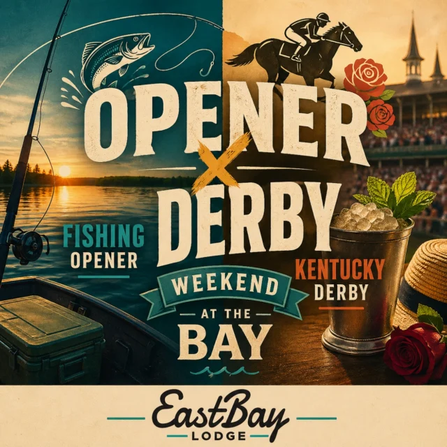 Fishing opener. Derby Day. Sunday that turns into something more.

This weekend isn’t just busy… it’s built.

You’ve got boats hitting the water, coolers getting cracked, and that first “we’re back” feeling in the air.

So when the day winds down… or doesn’t…
you’ve got a place to land.

👉 Thursday
Locals Night is still on. Specials are full go.
Live music’s on a quick break this week—but don’t worry, it’s coming right back.

👉 Friday
Fish Fry + full supper club menu from 4–9PM. No overthinking it. Just done right.

👉 Saturday
We take the whole place and flip it. Derby Day at the Bay.
Starts at 2PM, free buffet at 2:30, music, games, races—and a crowd that’s all in.
(Sports bar menu all day. Supper club takes a backseat for the takeover.)

👉 Sunday
No rush to pack it up.
Dylan Martinson at 2PM and a reason to stick around a little longer.

And one thing to know—
this place doesn’t shut down when the weather changes.

Sun shows up? We’re on the deck.
Rain rolls in? We pivot and keep it rolling inside.

Either way… the weekend doesn’t miss a beat.

📍 Eastbay Lodge – Lake Holcombe, WI
👉 Full lineup + details: https://www.eastbayholcombe.com/events/

If you’re anywhere near the lake… you’re close enough.