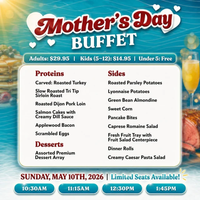 💐 Mother’s Day at Eastbay Lodge 💐

We’re inside two weeks…

and if you haven’t locked this in yet—this is your moment.

Not because it’s just another brunch…
but because this is the one day where the details matter.

✨ A buffet worth slowing down for
🥂 Complimentary mimosa for Mom
📸 Family photos you’ll actually keep
🌸 A flower for her (because she deserves it)
🎶 Live music on the lake from 1–5PM

This isn’t just showing up.
This is doing it right.

And we’ll be honest with you—
we still have a few tables left.

Not wide open. Not all day.
But enough… if you move now.

🗓 Sunday, May 10th
🕥 10:30AM | 11:15AM | 12:30PM | 1:45PM

👉 Reserve here: https://www.eastbayholcombe.com/mothers-day/

Bring Mom.
Bring the family.
Make it count.