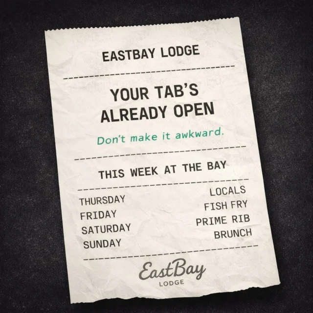 ☀️ THIS WEEK AT THE BAY ☀️

Summer is officially ON at Eastbay Lodge. 🌊🍹

🍔 Sports Bar open daily at 11AM Mon–Sat
🍳 Sunday Brunch Buffet • 10AM–1PM
🥩 Supper Club & Craft Bar nightly • 4PM–9PM
🌴 Tiki Bar • Thu/Fri at 4PM • Sat/Sun at Noon
⚓ Dock attendants Thu–Sun during peak hours

Here’s what’s rolling this week 👇

🌅 THURSDAY | #54745 NIGHT

🎸 Bryce Hedtke LIVE • 5:30PM

Bryce is NEW to Eastbay, but already becoming a regional favorite.

🔥 Don’t sleep on this one. This kid is fire.

Big voice. Killer acoustic energy. The kind of performer that pulls people toward the stage as the night goes on.

Drink specials rolling. Cornhole league live. Lakeside vibes fully activated.

━━━━━━━━━━━━━━━

🐟 FRIDAY | FISH FRY + ANOTHER ROAD

🍽 Fish Fry • 4PM–9PM

🎸 Another Road LIVE • 6PM

Country × Rock energy that turns dinner into a full-blown Friday night lake party.

Then when the stage winds down…

🎤 Rock The Dock Karaoke takes over the Sports Bar.

🍹 EASTBAY AFTER DOCK • 9PM–11PM

Dock Beers • $3
Captain’s Doubles • $4
Blue Bay Revivers • $5
Classic Margaritas • $6
Boat Shots • $3

━━━━━━━━━━━━━━━

🚗🐾 SATURDAY | PAWS & PISTONS

🐶 Dog Adoption Event + Car Show
🕛 Noon–4PM

Then Saturday rolls right into one of the best music days of the summer 👇

🎶 Brian Stewart • 2:30PM–6PM

The Legend of the Lake himself.

Classic country, smooth vocals, and the perfect soundtrack for a summer afternoon on the water.

🎸 30 Minute Difference • 6PM

One of the hottest bands in the Chippewa Valley right now.

⚡ Huge sound
⚡ Massive energy
⚡ Crowds that SHOW UP

And yes… Eastbay After Dock runs it back Saturday night from 9PM–11PM.

━━━━━━━━━━━━━━━

☀️ SUNDAY | BRUNCH & DARTIES

🍳 Brunch • 10AM–1PM

🎶 Jeff White • 1PM–4:30PM
🎶 Rich Schroeder • 4:30PM–7:30PM

Two Lake Holcombe staples bringing acoustic vibes, massive song catalogs, and all-day deck energy.

Cold drinks. Sunshine. Music all day long.

See you at The Bay. 🌊