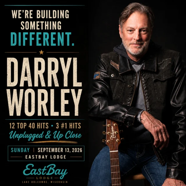 WE’RE BUILDING SOMETHING DIFFERENT.

And bringing Darryl Worley to Eastbay is part of that.

We believe Eastbay is special. We believe Holcombe and the communities around us deserve great food, great entertainment and experiences you shouldn’t always have to drive hours away to find.

And we believe there’s something pretty incredible about experiencing an artist with 12 Top 40 hits and three #1 songs in a place you call home.

That’s the idea behind September 13.

Darryl Worley — unplugged and up close.

Not hundreds of feet away on a massive concert stage.

Darryl, a few musicians, the songs that built his career and the stories behind them — shared with a relatively small group of people right here on Lake Holcombe.

It will be the first Eastbay show of its kind.

And the response already tells us we're onto something.

VIP reserved seating is sold out. General Admission remains available.

We’re also doing something we don’t normally do: Eastbay will close to the general public for the entire day. September 13 belongs exclusively to ticketed guests.

We'll start with Packers vs. Vikings on opening weekend, welcome Nashville artist EllieMay following the game, and then settle in for an intimate evening with Darryl Worley.

One ticket. One full day at the Bay. And an experience we're incredibly excited to bring to Holcombe.

If you’d like to be part of the first one, you can find tickets and complete details here:

https://www.eastbayholcombe.com/darryl-worley-live/

Sunday, September 13 • Eastbay Lodge

We’re building something different.

And this is only the beginning.