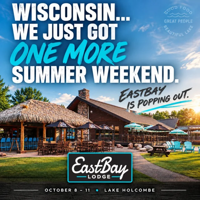 WISCONSIN JUST HANDED US ONE MORE SUMMER WEEKEND. WE’RE NOT WASTING IT. ☀️🌴🍺
The forecast changed. We moved fast. Upper 70s in October? Eastbay is officially in POP OUT MODE.
We built you a weekend.
THURSDAY | LOCALS NIGHT + COMFORT FOOD
Open 4PM.
🍕 $12 16" Two-Topping Pizzas
🍕 $10 Two-Topping Flatbreads
🍺 $3 Domestics | $4 Seltzers | $5 House Wine
🍗 Fall Comfort Food debuts: Chicken & Waffles — $14
FRIDAY | WISCONSIN FISH FRY
Casual Dining 11AM | Supper Club + Craft Bar 4PM
🐟 Walleye or Cod — $15 | 4–9PM
🥗 Salad Bar +$4.95
SATURDAY | ONE DAY. TWO EASTBAYS.
🌴 2PM — ONE LAST LUAU
Jack Willems LIVE at the Tiki Bar. One of the Midwest’s fastest-rising young country voices, Jack's viral “Wagon Wheel” performance hit 3.5 MILLION+ TikTok views in two weeks.
Cold drinks. Country music. October sunshine.
🎹 5–9PM — THE PIANO MAN MEETS THE SUPPER CLUB
Micah Uttecht LIVE — Billy Joel, Elton John, Sinatra and more.
🥩 Prime Rib from 4PM: 10 oz $29 | 14 oz $34
Full Supper Club + Craft Bar menu. NO COVER.
Reservations HIGHLY recommended:
https://www.eastbayholcombe.com/reservations/
SUNDAY | PACKERS vs. BEARS 🏈
Kickoff 3:25PM. 2-FOR-1 DRINKS start at 2:25PM.
🪣 5 domestics for $15 all game
🥃 Packers TD = House Shot
🎲 New special every quarter
🎟️ Packer Punch Cards
💰 Big Packer Board weekly payouts
TIKI BAR OR SPORTS BAR. YOU PICK.
Thursday Locals. Friday Fish Fry. Saturday Tiki Bar AND Supper Club. Packers/Bears Sunday.
Fall showed up. So did Eastbay.